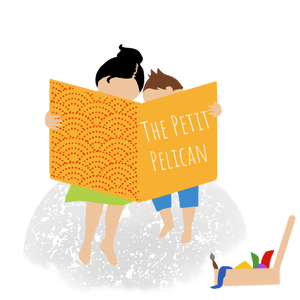 Mother and child reading together the magazine The Petit Pelican with an open craft box in front