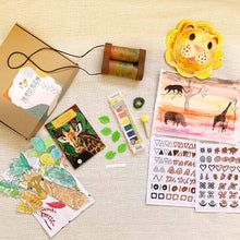 Load image into Gallery viewer, Art &amp; Science Activity Box for Kids about the African Savannah. DIY activities

